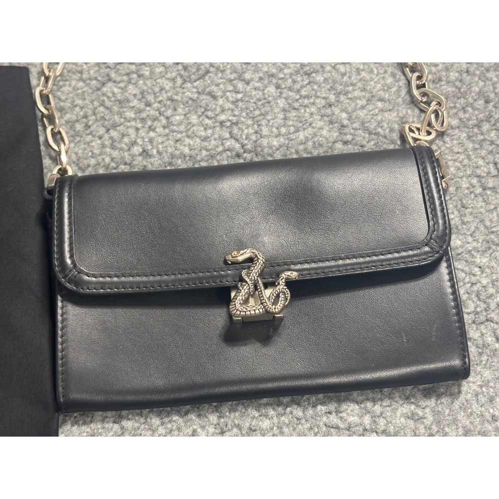 Zadig & Voltaire ZV Initiale Snake Le Long Black Leather Chain Clutch Bag $448 - Picture 3 of 12